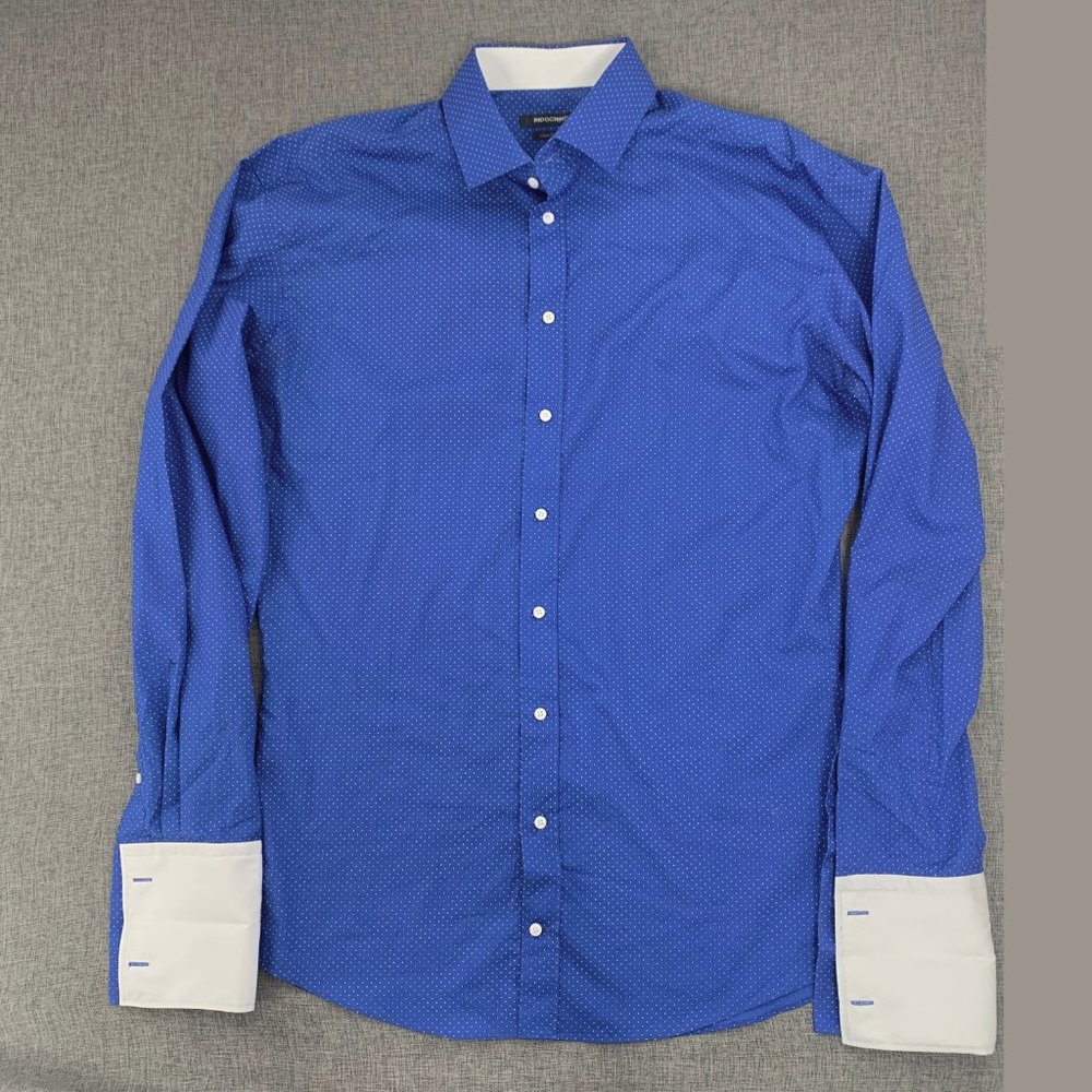 Men's Indochino Formal Button Down Shirt Business Long Sleeve 100% Cotton‎ blue